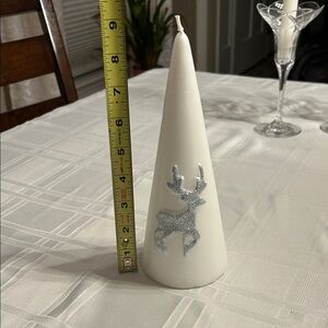White Cone Candle with Silver Reindeer